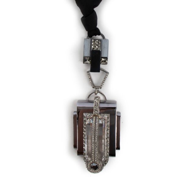 Lanvin Crystal Embellished Plexiglass Ribbon Necklace