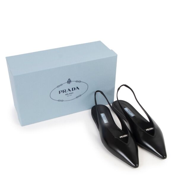 Prada Black Brushed Leather Slingback Spazzolato Nero Ballerinas - Size 38,5