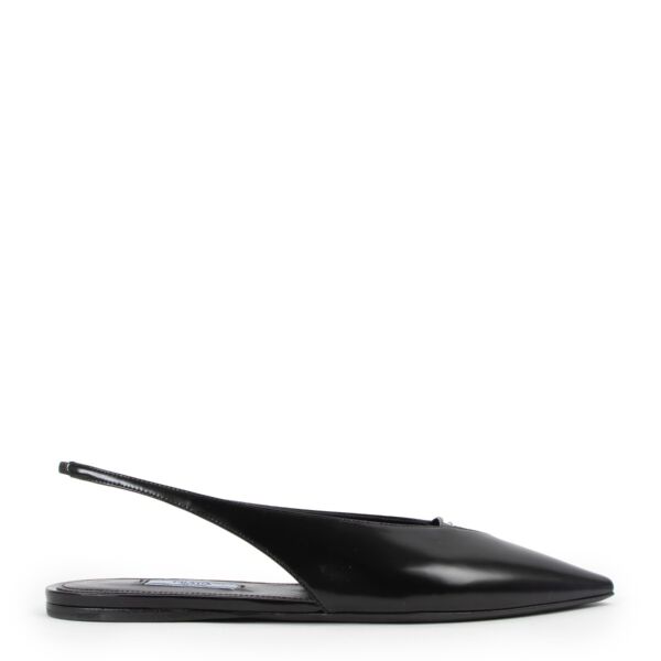 Prada Back Brushed Leather Slingback Spazzolato Nero Ballerinas 