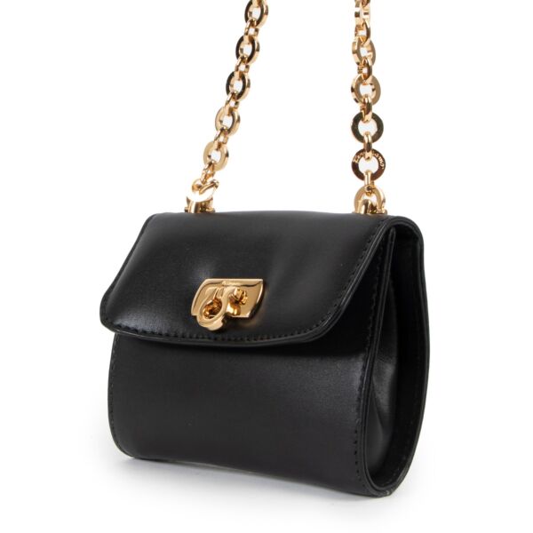 Salvatore Ferragamo Limited Edition Black Leather Mini Gancini Pochette Bag