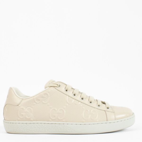 Gucci Beige Ace GG Embossed Sneakers - Size 37