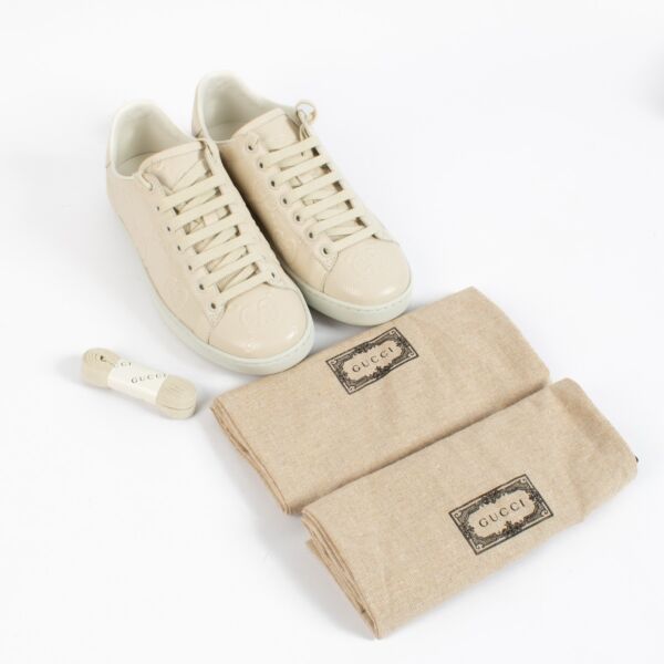 Gucci Beige Ace GG Embossed Sneakers - Size 37