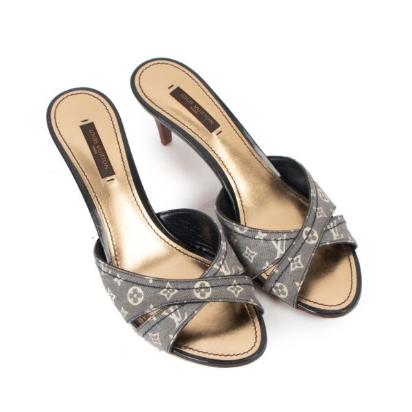 Louis Vuitton Blue Monogram Mini Lin Kiss Me Mules - Size 38 