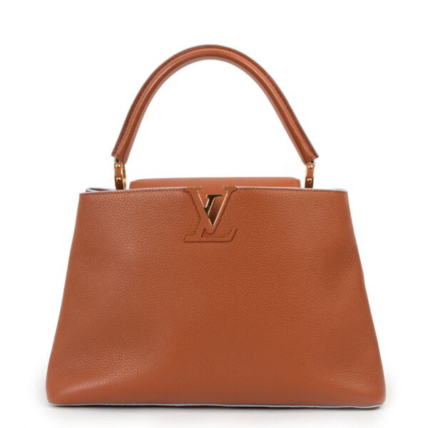 Louis Vuitton Cognac Capucines MM Taurillon Top Handle Bag