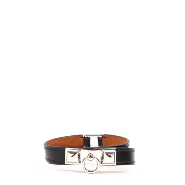 Buy an authentic second-hand Hermès Black Box Calf Double Tour Rivale Bracelet in very good condition at Labellov in Antwerp.