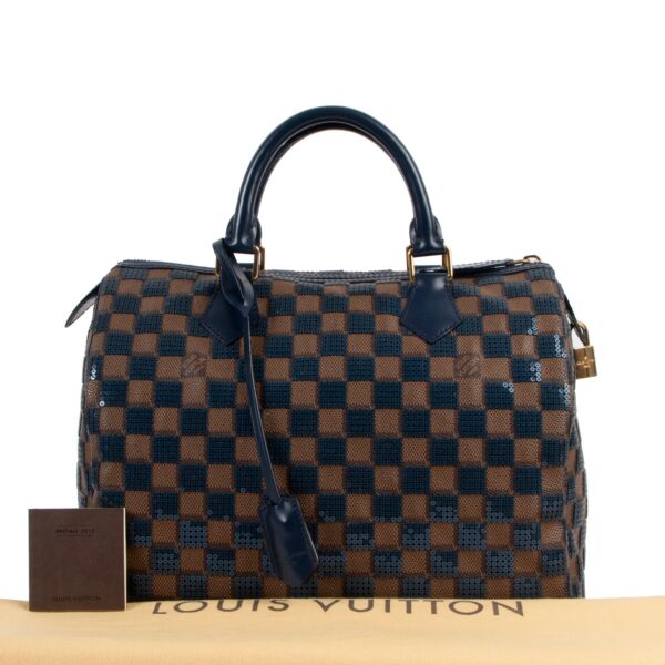 Louis Vuitton Limited Edition Speedy 30 Blue Damier Ebene Paillettes 