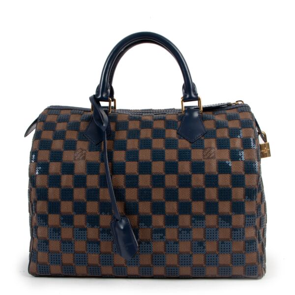 Louis Vuitton Limited Edition Speedy 30 Blue Damier Ebene Paillettes 