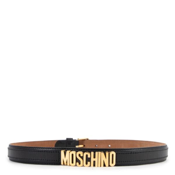 Moschino Black Leather Logo Belt - size 75
