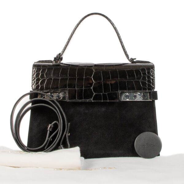Delvaux Black Calf Velours/Shiny Alligator Tempête MM