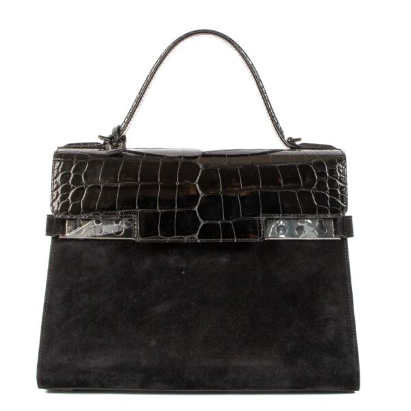 Delvaux Black Calf Velours/Shiny Alligator Tempête MM