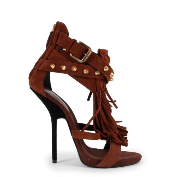 Giuseppe Zanotti Brown Suede Studded Fringe Sandals - Size 41