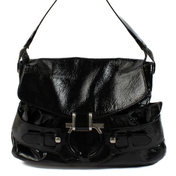 Ferragamo Patent Black Top Handle Bag