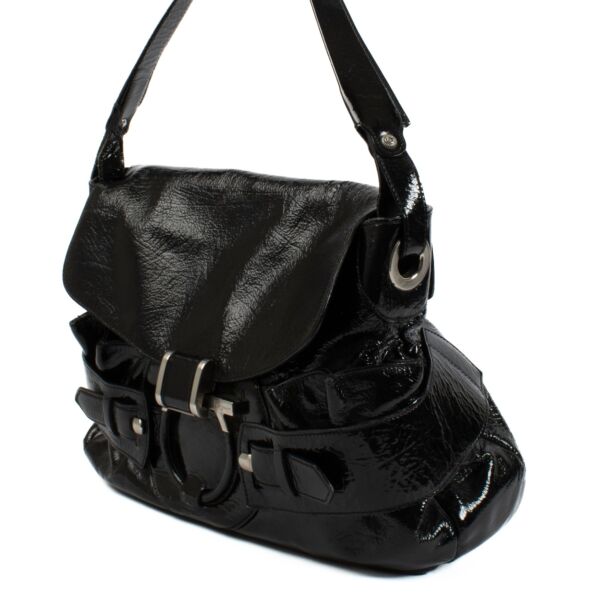 Ferragamo Patent Black Top Handle Bag