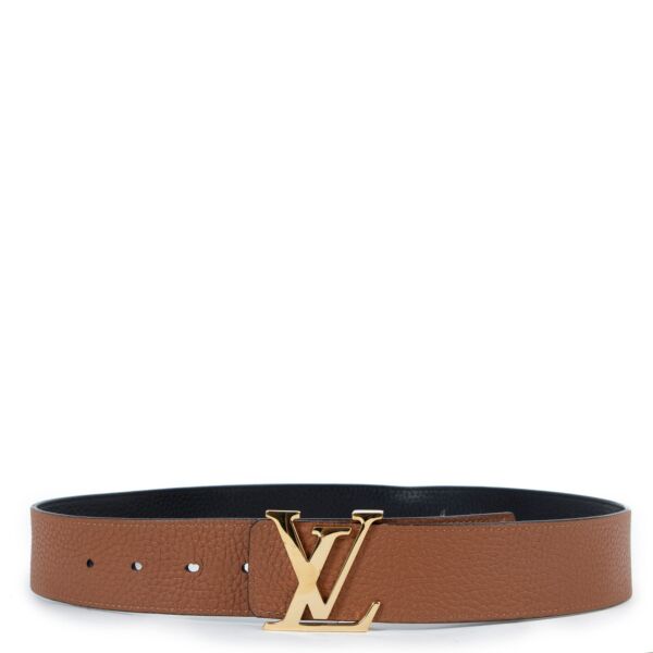 Louis Vuitton Initials Reversible Camel/Black Taurillon Leather Belt - Size 85