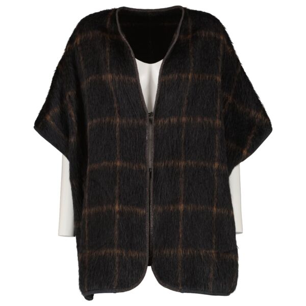 Brunello Cucinelli Black & Brown Check Alpaca Wool Poncho