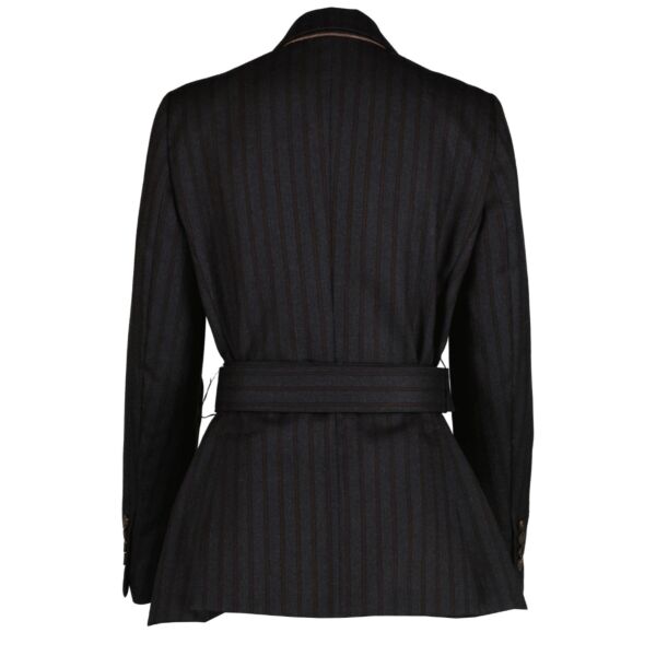 Brunello Cucinelli Black Striped Wool Belted Blazer Jacket - IT 40