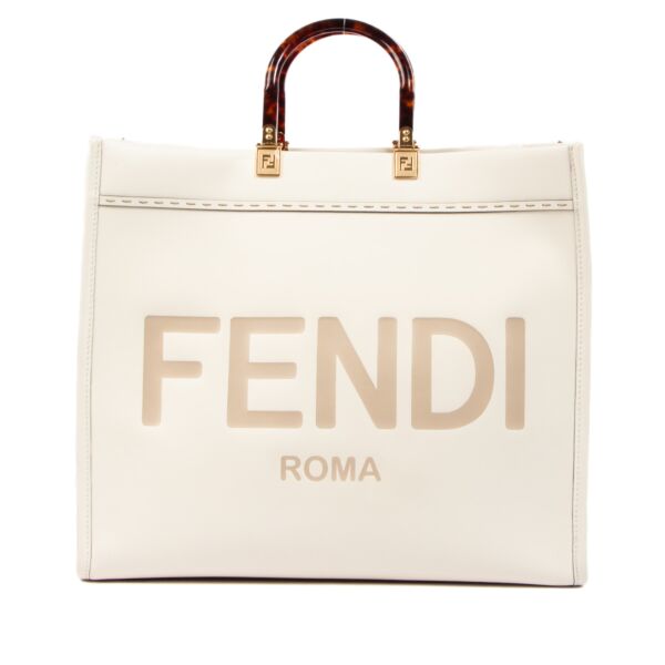 Fendi Beige White Sunshine Large Leather Shopper Bag for the best price at Labellov secondhand luxury at Labellov