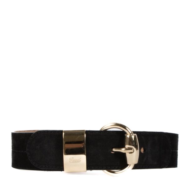 Gucci Black Horsebit Wide Belt - Size 75
