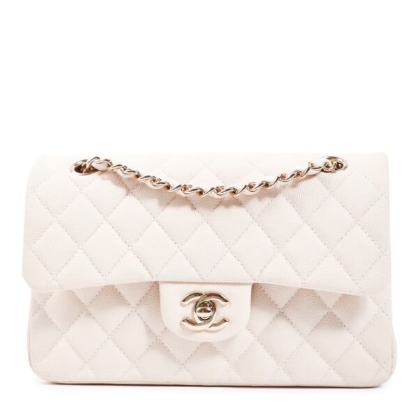 Chanel Light Beige Caviar Small Classic Flap Bag