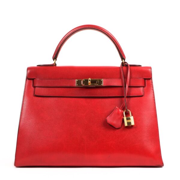Hermès Vintage Kelly 32 Rouge Vif Courchevel Gold Hardware
