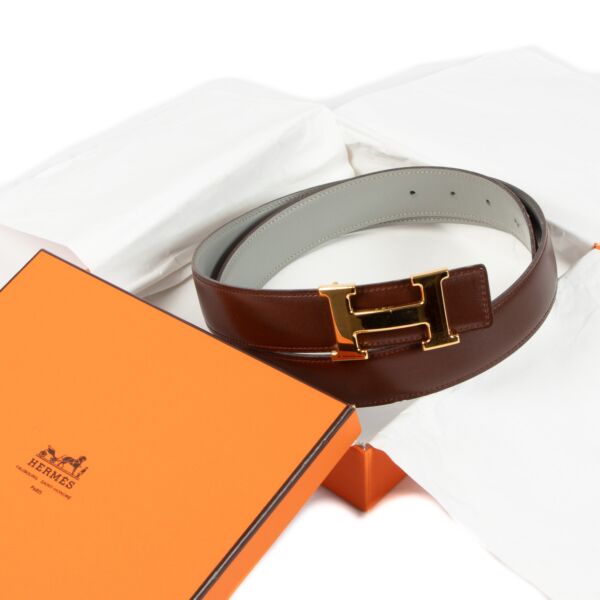 Hermès Brown & Grey H Buckle Belt - size 90