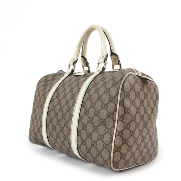 Gucci GG Supreme White Patent Leather Medium Joy Boston Bag