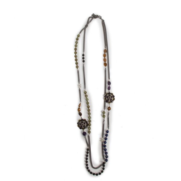 Chanel Fall 2014 Multicolor Bead Interlocking CC Flower Necklace
