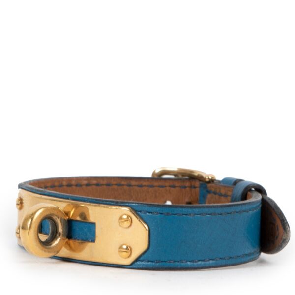 Hermès Bleu Pétrole Courchevel Kelly Bracelet GHW