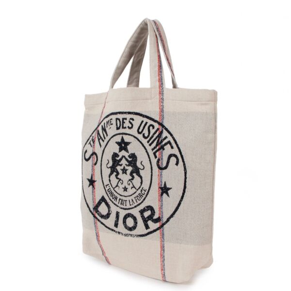Christian Dior Beige Canvas L'Union Fait La Force Tote Bag