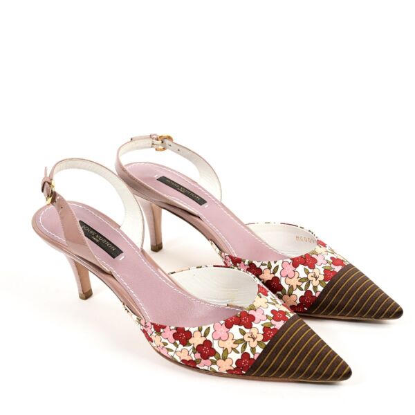 Louis Vuitton Satin Floral Pink Slingback Heels - Size 38
