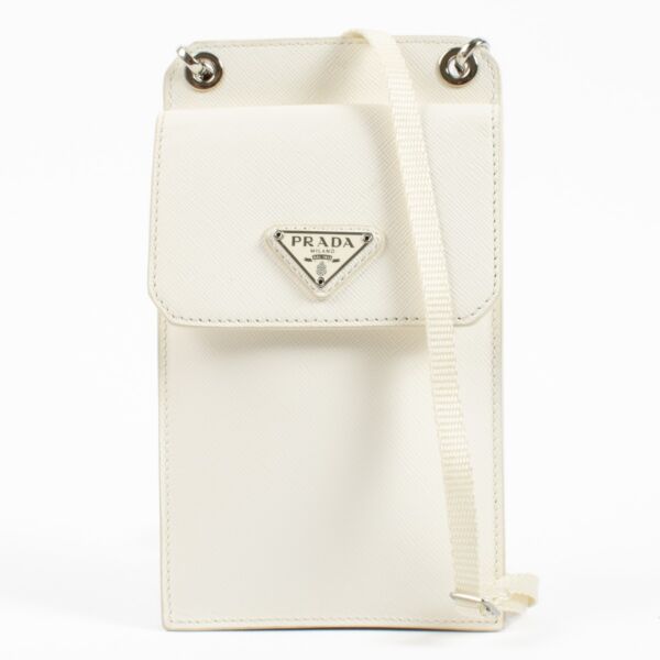 Shop Prada White Saffiano Phone Pouch on Labellov.com