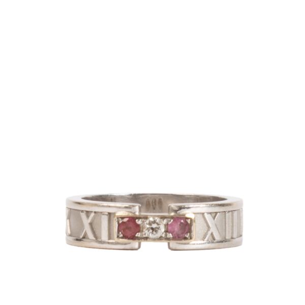 shop 100% authentic second hand Tiffany & Co. 18K White Gold Diamond & Pink Sapphire Atlas Ring on Labellov.com