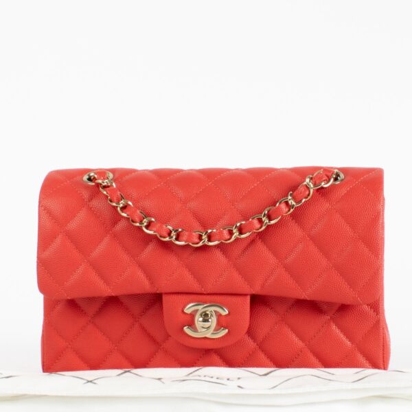 Chanel Red Caviar Small Classic Handbag