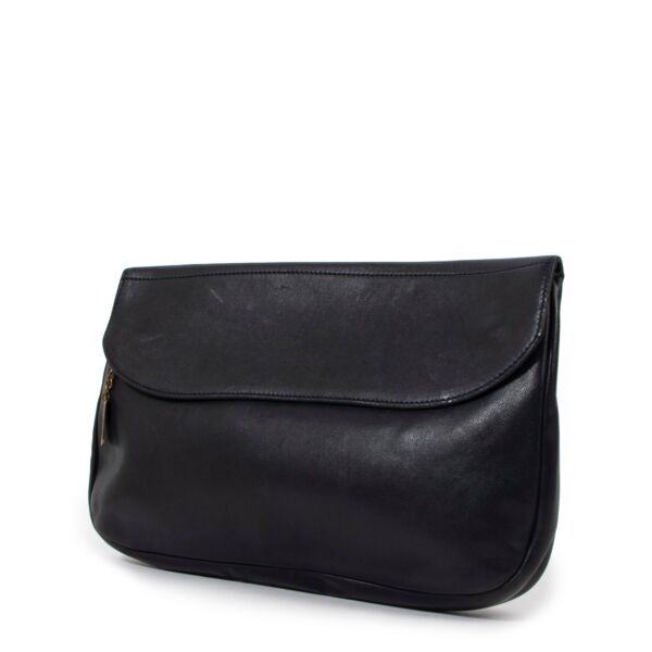 Delvaux Navy Blue Leather Fold-Over Clutch 
