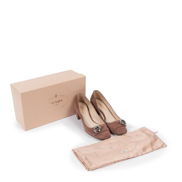 Prada Rose Camoscio Easy Suede Heels - Size 37,5