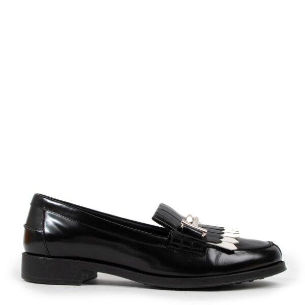 Tods Black Fringed Leather Loafers