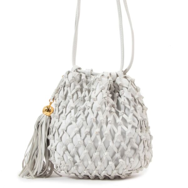 Chanel Vintage White Woven Leather Tassel Bucket Bag