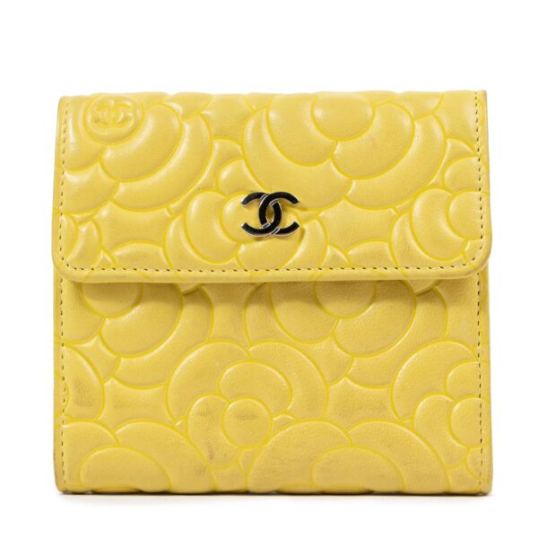 Chanel Yellow Leather Compact Camelia Wallet
