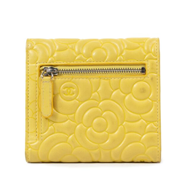 Chanel Yellow Leather Compact Camellia Wallet