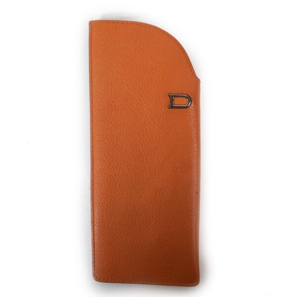 Delvaux Orange Leather Glasses Case Pouch