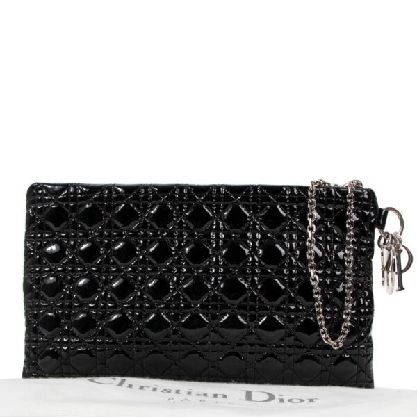 Christian Dior Black Cannage Patent Leather Panarea Clutch