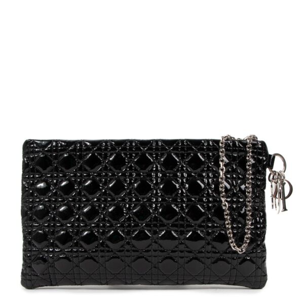 Christian Dior Black Cannage Patent Leather Panarea Clutch