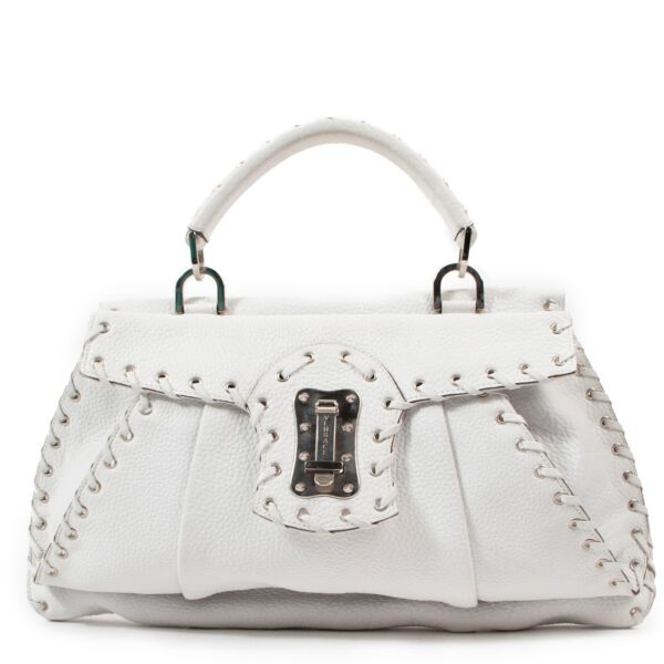 Versace Vintage White Leather Whipstitch Handbag
