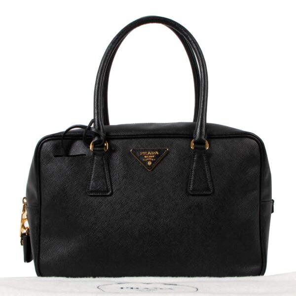 Prada Black Saffiano Lux Bauletto Tote Bag