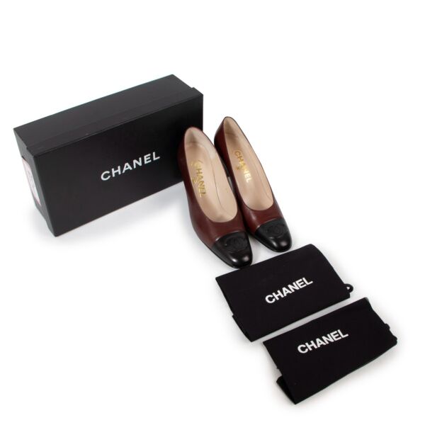 Chanel Vintage Burgundy/Black Leather Heels - Size 37