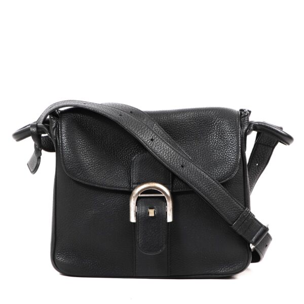 Buy an authentic second hand Delvaux Black Taurillon Crispé Brillant Baudrier Crossbody Bag in very good condition at Labellov Antwerp. 