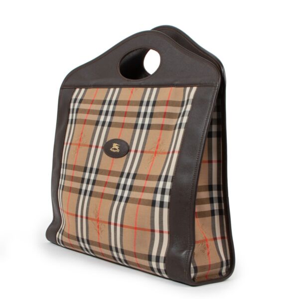 Burberry Vintage Check Brown Leather Tote Bag