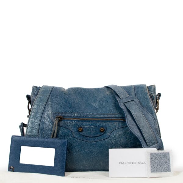 Balenciaga Lagon Lambskin Leather Folk Crossbody Bag 