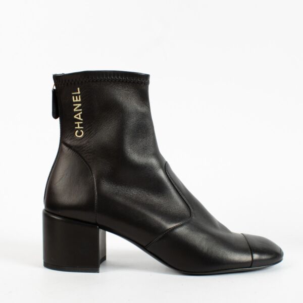 Chanel 22A Black Stretch Lambskin Logo Ankle Boots - Size 39