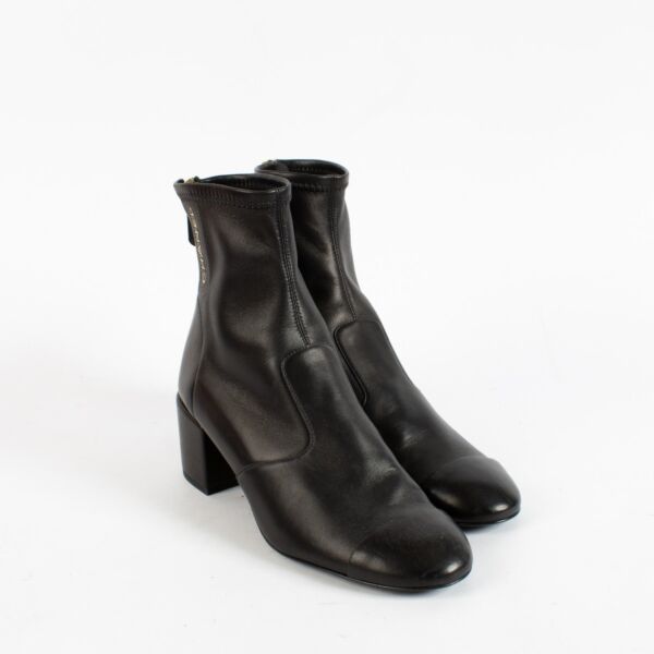 Chanel 22A Black Stretch Lambskin Logo Ankle Boots - Size 39